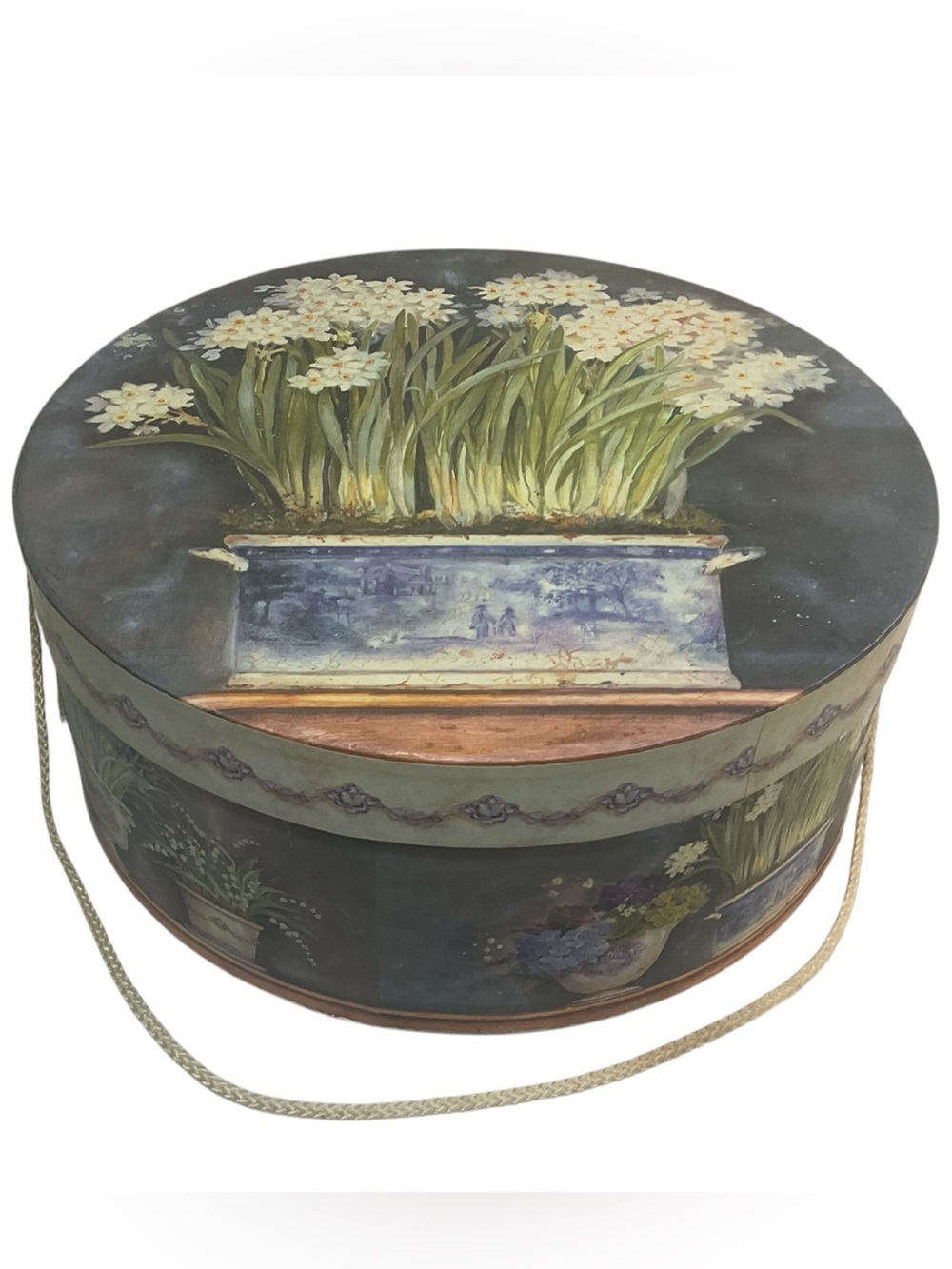 Kathryn White Art In Motion Round Hat Box Tricoastal Designs Floral Storage Bo
